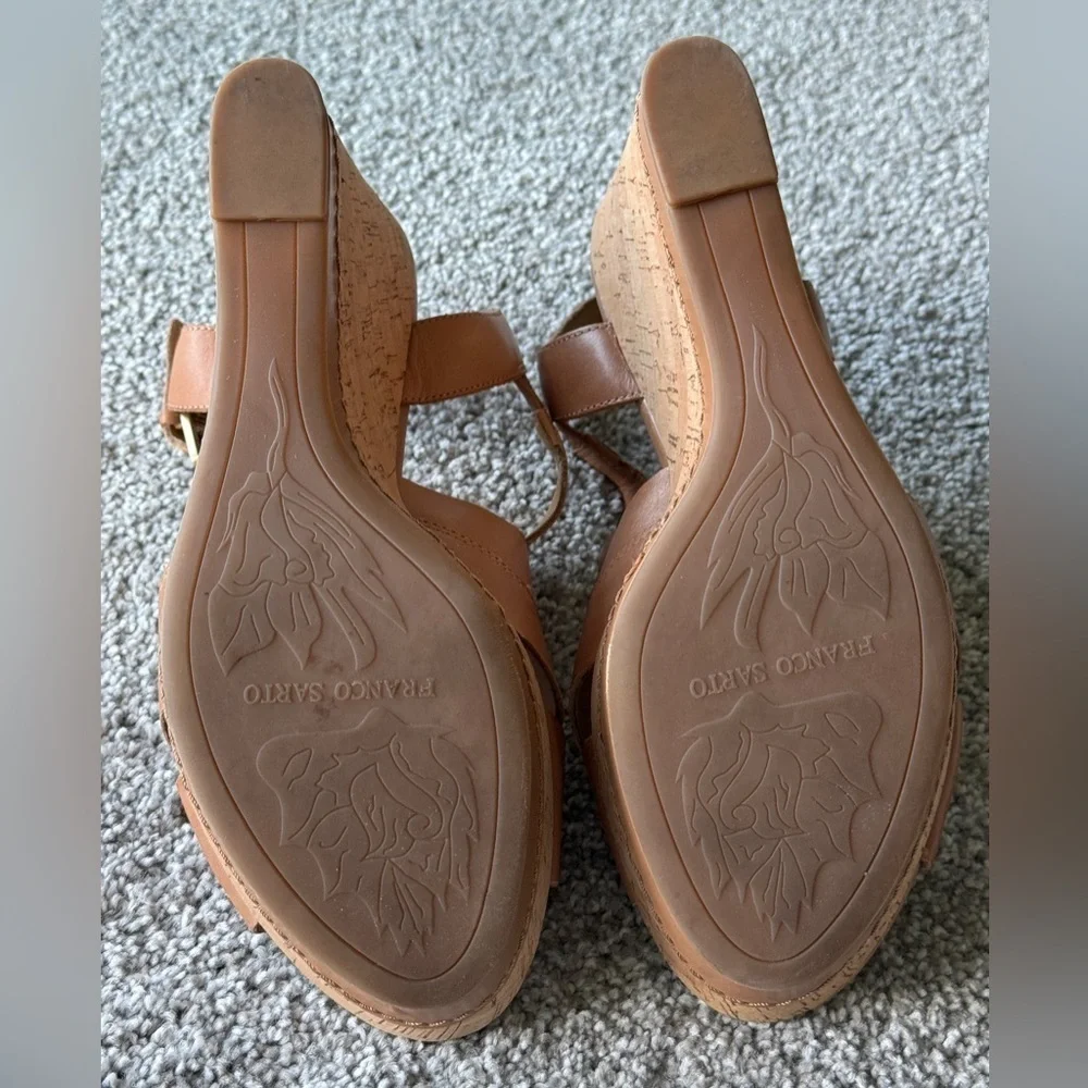 Franco Sarto cork wedge sandal size 11. Cognac, leather upper. - Picture 9 of 9